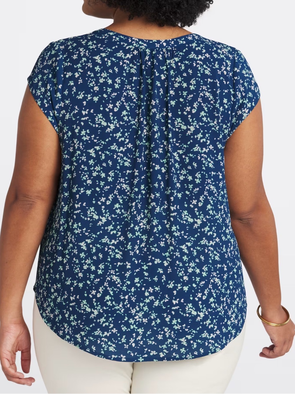 41 HAWTHORN Morey Split Neck Short Sleeve Blouse Blue Floral 3X - Picture 8 of 9